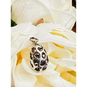 Faberge Sterling Silver BLUE EASTER Egg Pendant Russian Necklace Jewelry Hearts